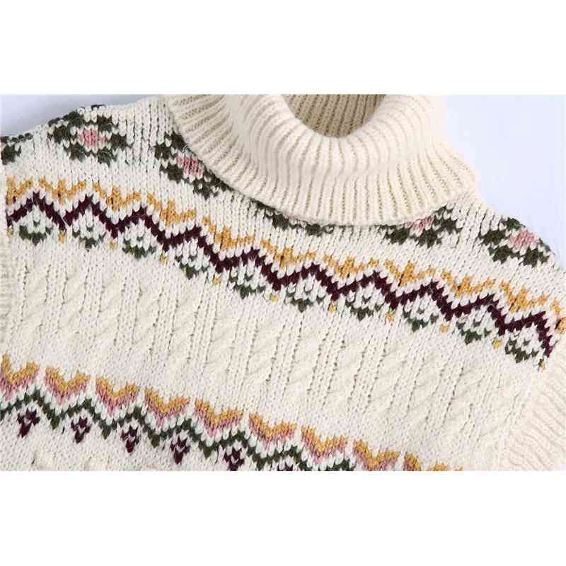 Causal Women Turtleneck Sweater Fashion Ladies Ruffles Knitted Tops Streetwear Female Chic Geometry Jacquard Pullover 210430