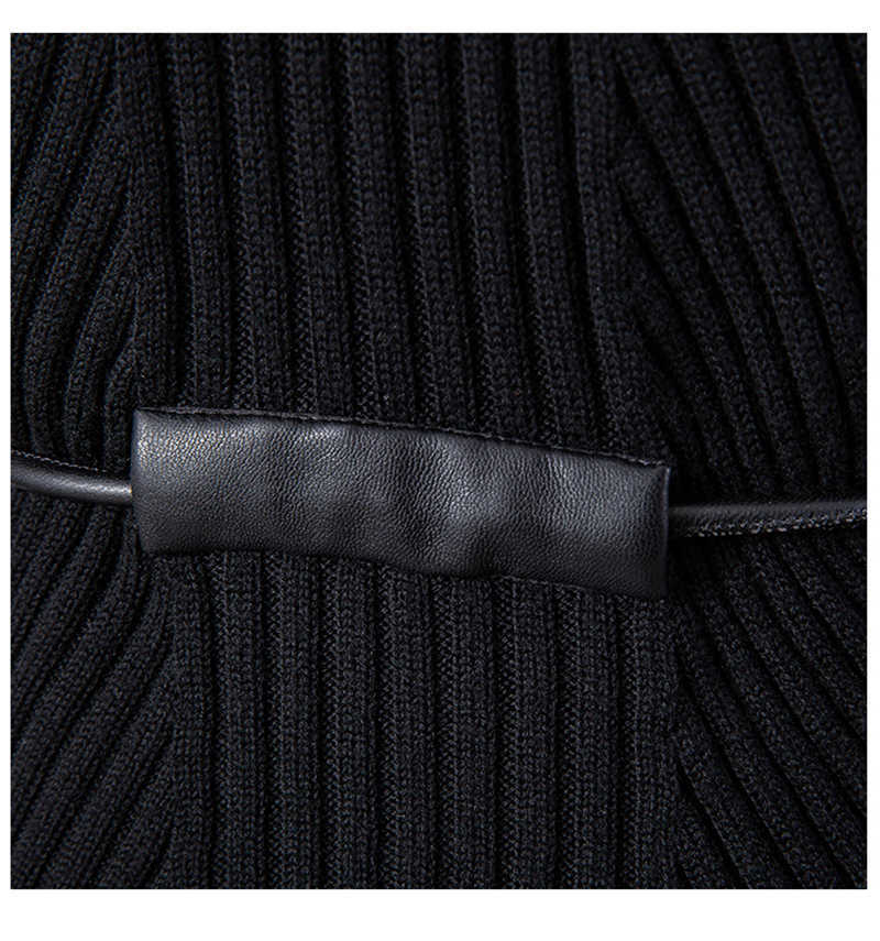 Spliced PU Leather Knitting Sweater Loose Round Neck Long Sleeve Women Pullovers Fashion Autumn Winter 1DD2424 211011Z