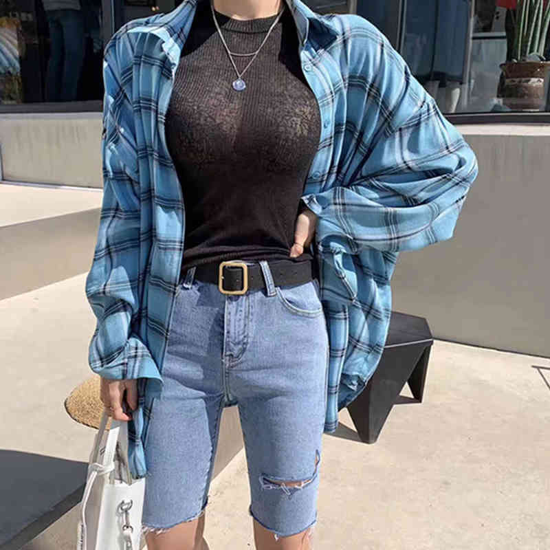 Summer Blue Denim Shorts Streetwear Elastic Jeans Women Ripped for Skinny Lady Knee Length Pants Spodenki 10420 210508