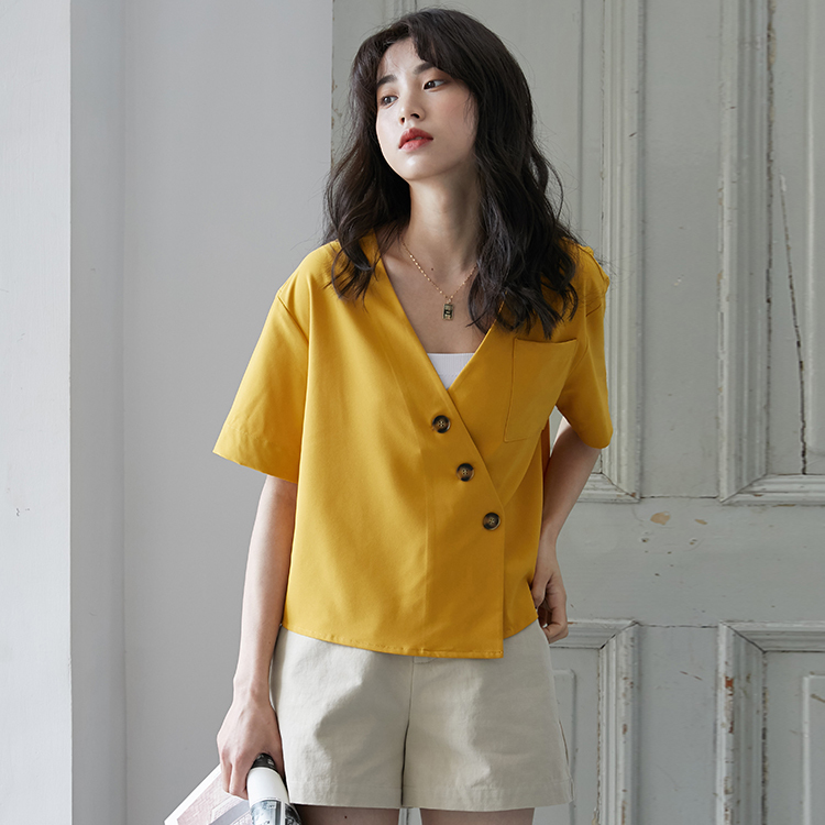 spring Vintage yellow Shirt female Oversize Tops short sleeve Girls Blouse Summer Plus Size Women Blouses femme Blusas 210417