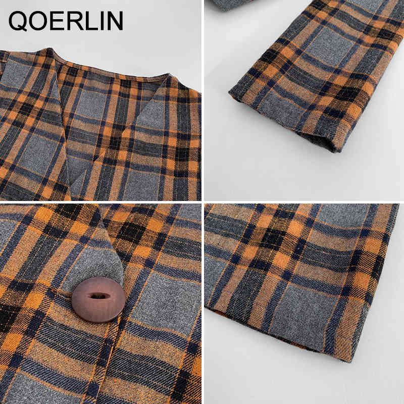 QOERLIN 3XL Womens Elegant Blouse Plus Size Vintage Sexy VNeck Plaid Crop Top Shirts Womens One Button Jacket Shorts Blouse 210412