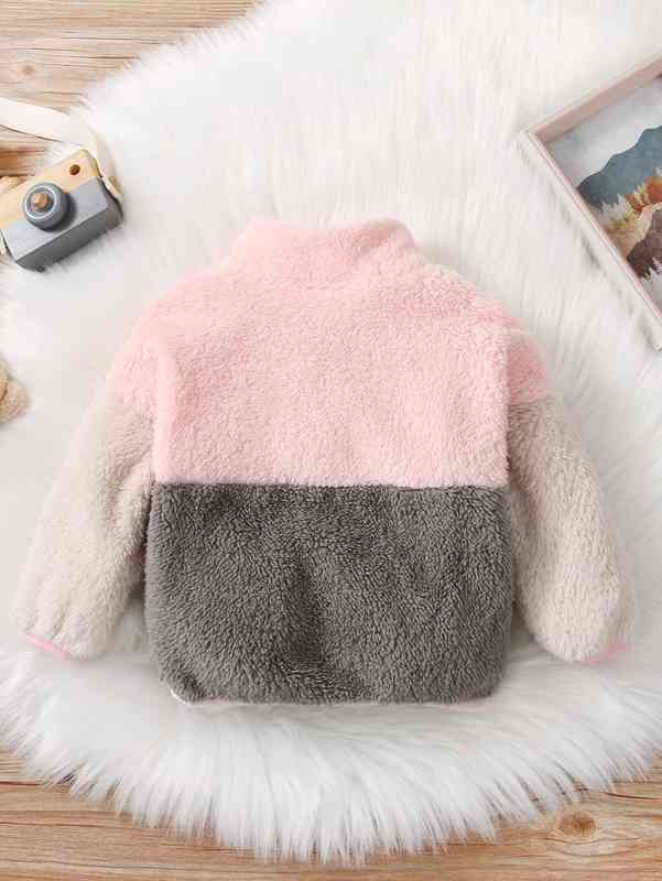 Baby Zip Up Cut And Sew Drop Shoulder Flannel Coat SHE