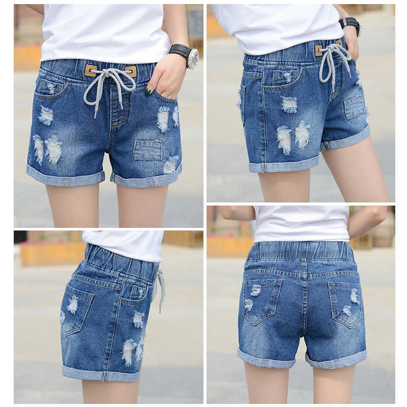 fashion Spring and summer Casual Mid-Waist Shorts Women Denim Elastic Waist Jeans Flanging Female 210714