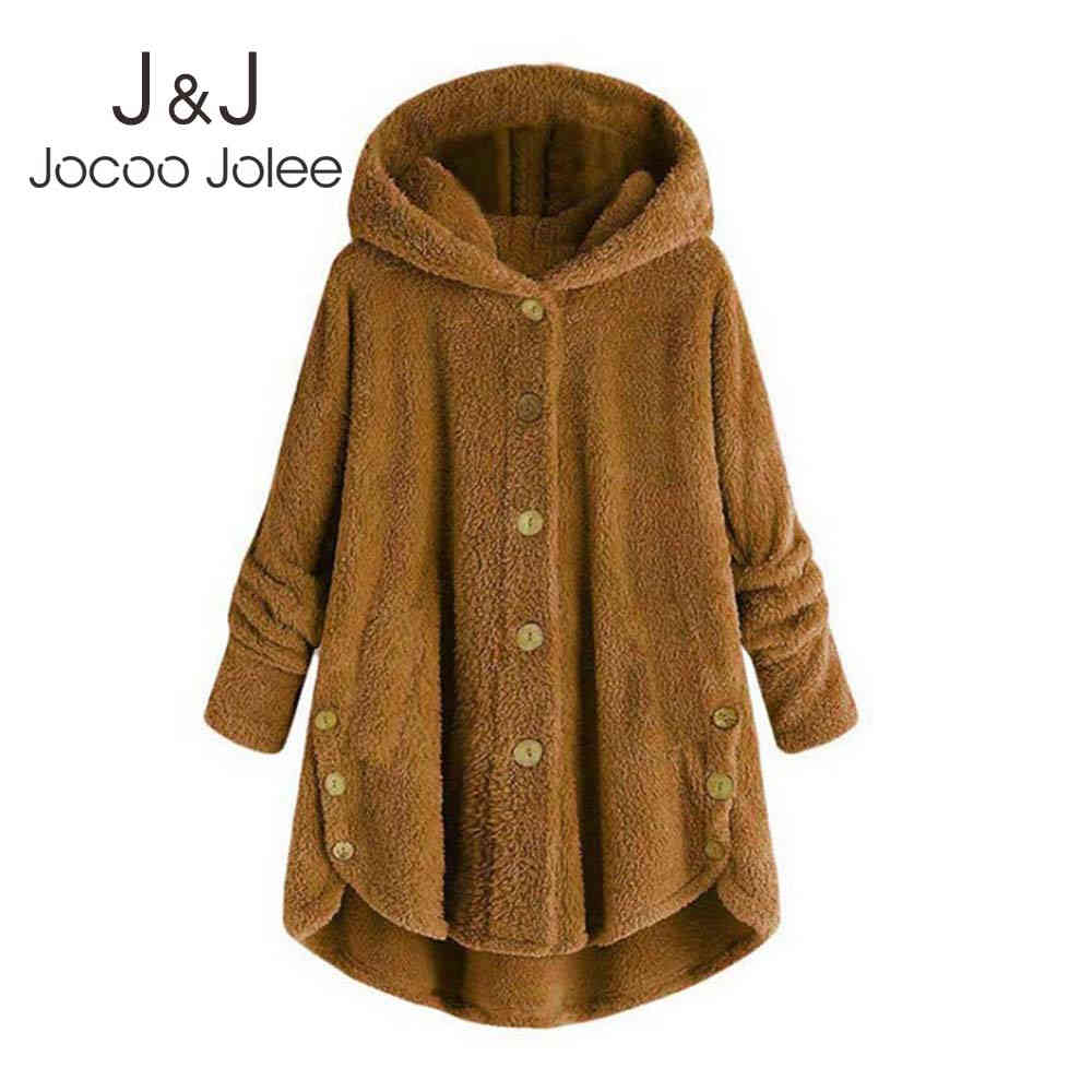 Jocoo Jolee Winter Women Wool Blend Button Coat Fluffy Turn-down Collar Outwear Jacket Casual Tops Hooded Pullover Loose Sweater 210518, Light gray 
Jocoo Jolee Winter Women Wool Blend Button Coat Fluffy Turn-down Collar Outwear Jacket Casual Tops Hooded Pullover Loose Sweater 210518, Light gray