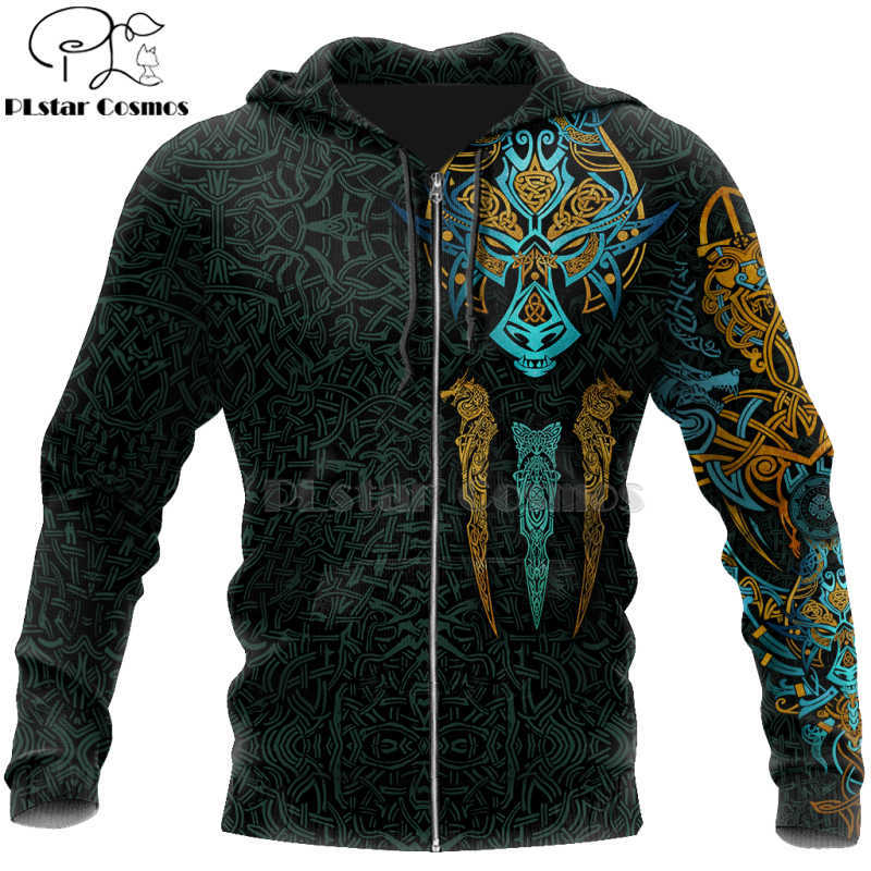 PLstar Cosmos Viking Warrior Tattoo Fashion Tracksuit casual 3D Print Zipper/Hoodie/Sweatshirt/Jacket/Men's Women style-46 210730