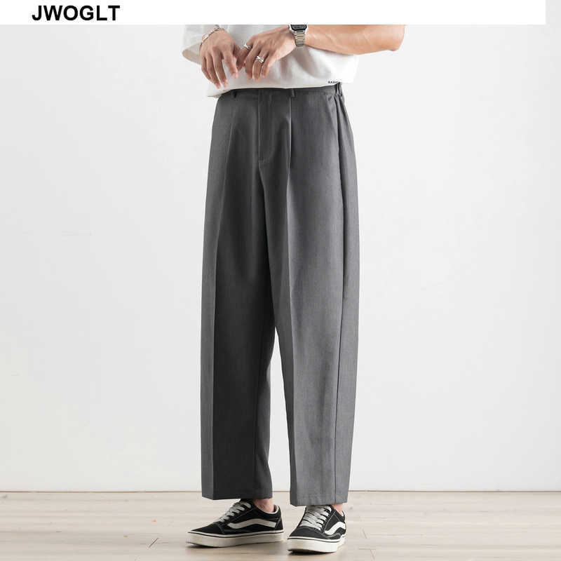 Summer Korean Fashion Men Pants Streetwear Hipster Black Gray Button Fly Straight Ankle-Length Harajuku Janpan Trousers 210528