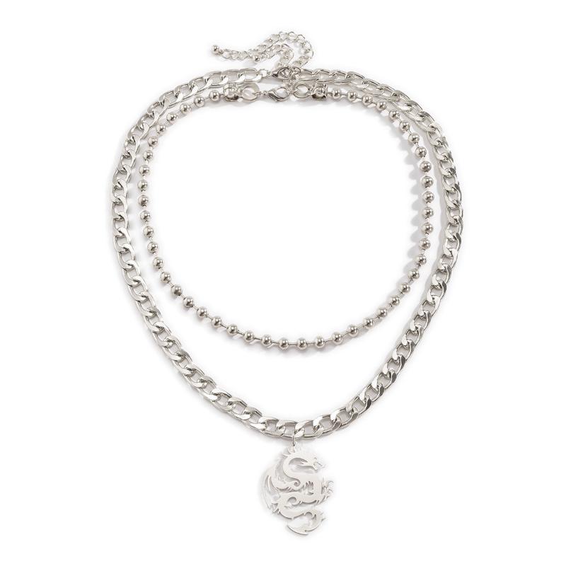 Chains Punk Exaggerated Dragon Shaped Hang Tag Geometric Necklace Fashion Street Shooting Chain Round Bead Suit Clavicle, Silver
Chains Punk Exaggerated Dragon Shaped Hang Tag Geometric Necklace Fashion Street Shooting Chain Round Bead Suit Clavicle, Silver