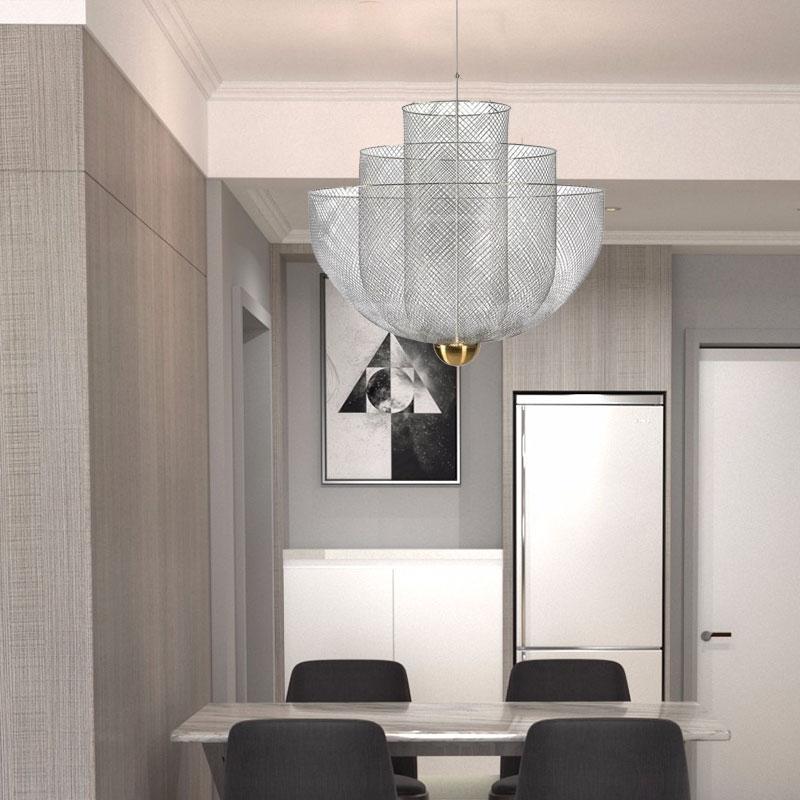 Chandeliers Restaurant Bar Kitchen Island Hanging Meshmatics Chandelier Net Designer Chrome Lighting Rose Gold Modern LED Bulbs