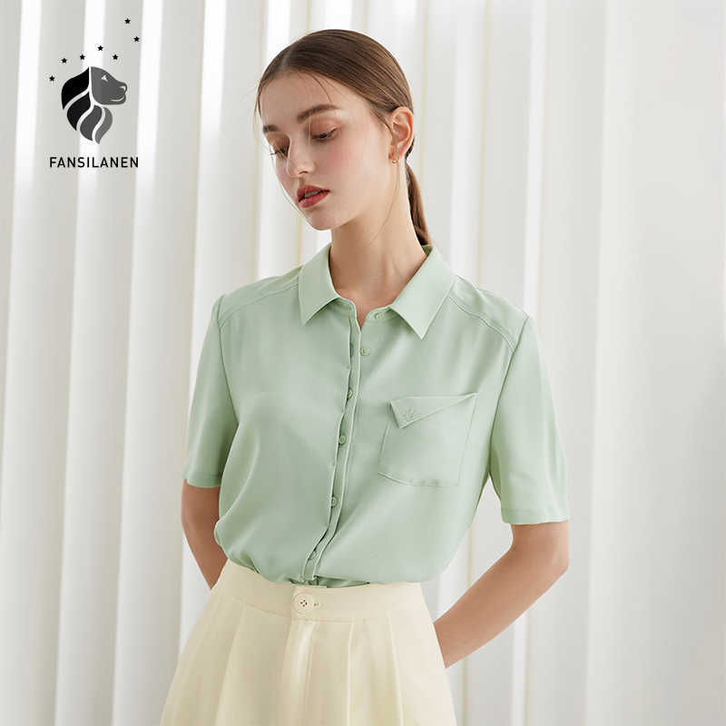 FANSILANEN Office Lady French Embroidered Chiffon Shirt Women Summer Short Sleeve White Green POLO Collar 210607
FANSILANEN Office Lady French Embroidered Chiffon Shirt Women Summer Short Sleeve White Green POLO Collar 210607