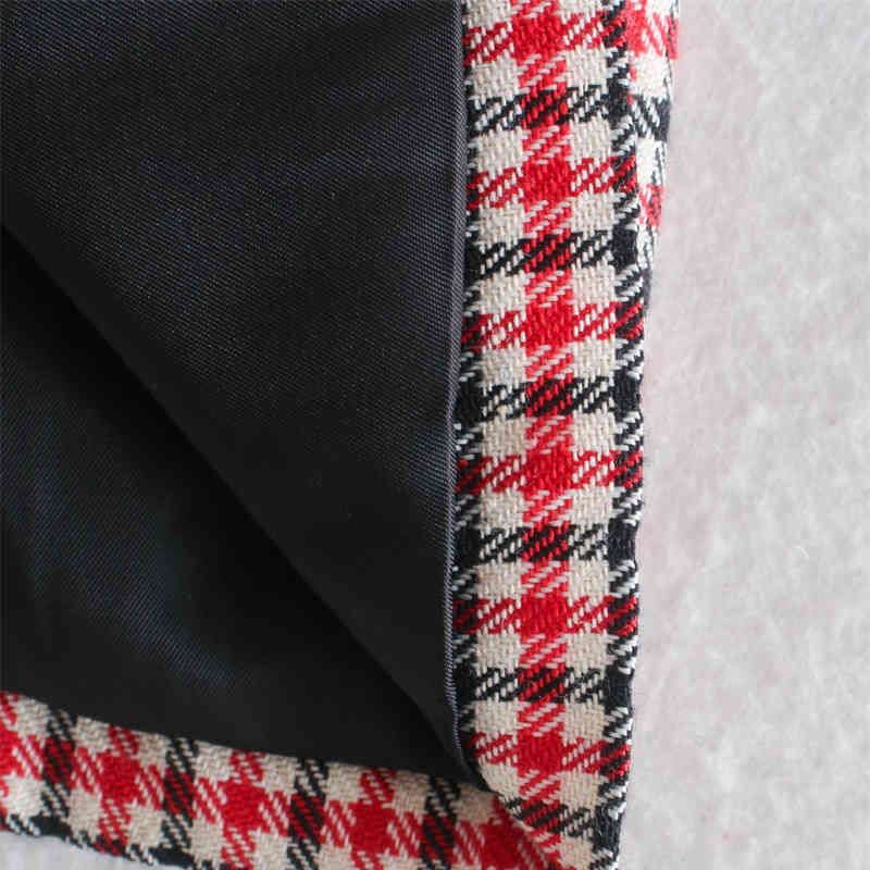 Women Elegant Fashion Red Pliad Double Breasted Blazer Vintage Female Pockets Notched Coat Lady Office Wear 210521