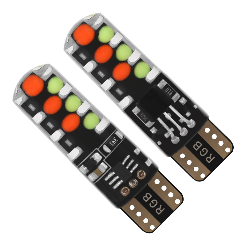 12V T10 W5W Car Dome Reading Light Automobiles Wedge Lamp Motorcycle RGB LED Bulb With Remote Controller Flash/Strobe