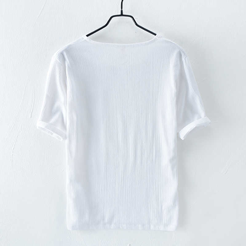 O-Neck Short Sleeve T-Shirts For Men Loose Casual Solid Color Tops & Tees Chest Patch Pocket Cotton Linen Men's Fashion Clothing 210601