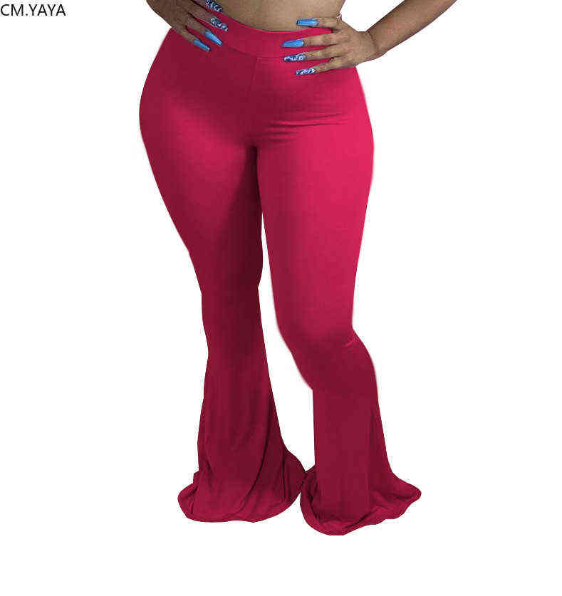CM.YAYA Casual S-4XL Plus Size Women Elastic Wide Leg Flare Pants Leggings High Waist Trousers Draped Jogger Sweatpants 211115