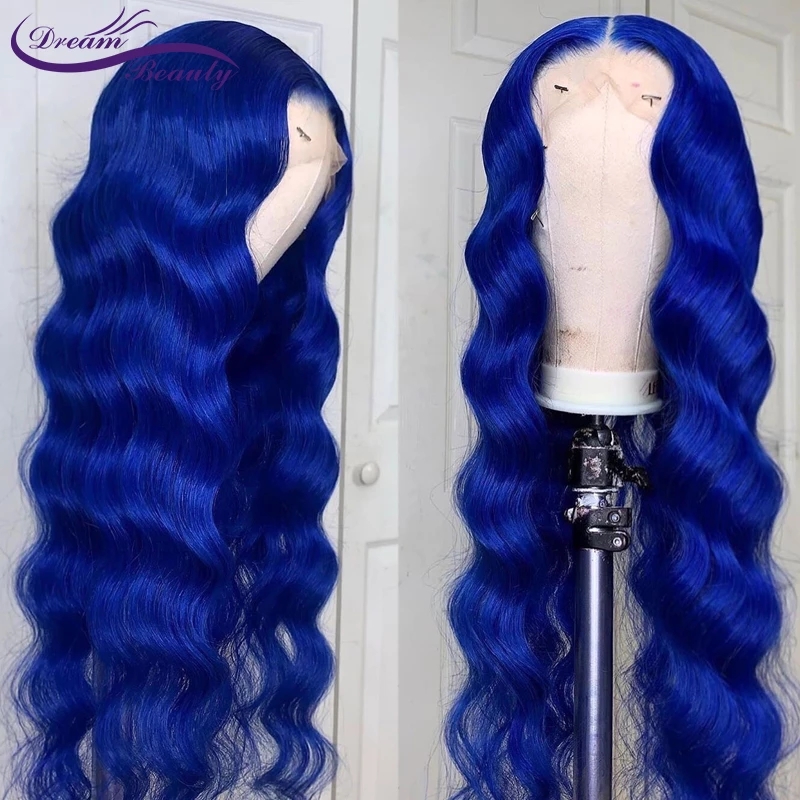 Blue Lace Front Wigs Long Deep Water Wave Burgundy Red /Orange Colored Synthetic Wig Soft Hair Glueless Cosplay