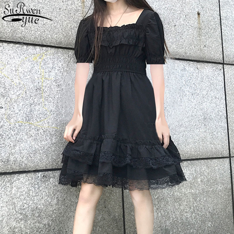 Lolita Style Black Summer Dress Women Gothic Short Woman Harajuku Lace Party es Ladies Vestido 13243 210510