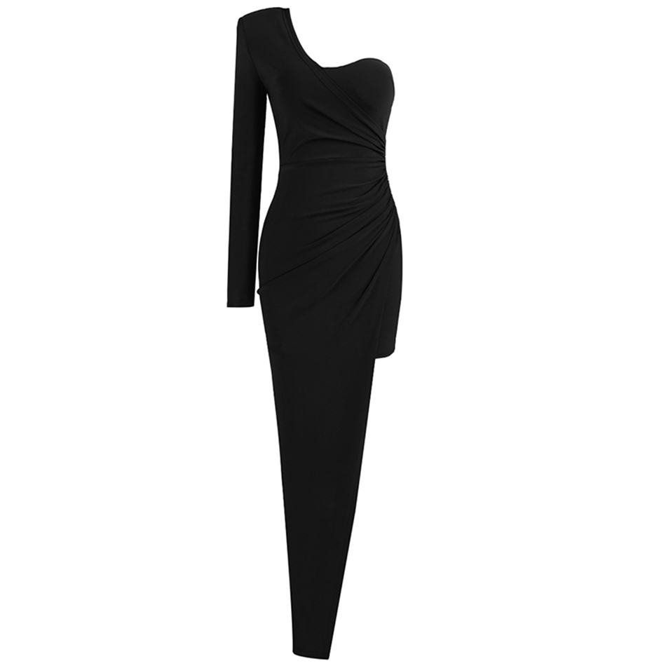 Summer Women Elegant Black One Shoulder Party Dress Sexy Long Sleeve Celebrity Evening Runway Club Maxi Dresses 210423