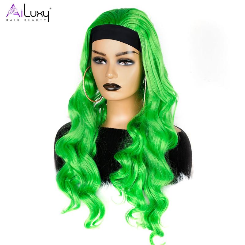 Synthetic Wigs AILUXY Long Wavy Headband Wig For Black Women None Replacement Body Wave Headwraps Hair 2021 Fashion