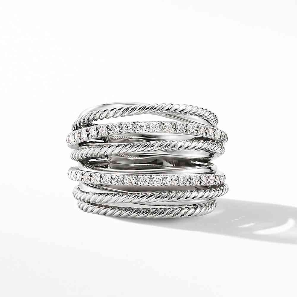 Huitan Silver Color Multiple Row Rings Shiny CZ Metallic OL Style Office Lady Versatile Finger Ring For Women Fashion Jewe
