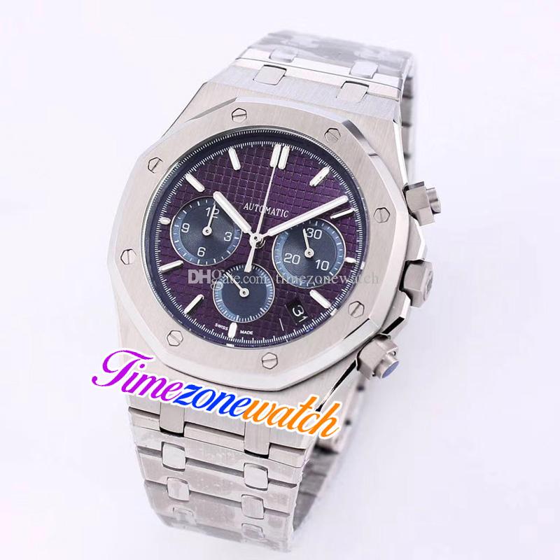 K8F 41mm Miyota Quartz Chronograph Mens Watch Purple Texture Dial Blue Subdial Stainless Steel Bracelet Watches Timezonewatch A19b1, Slivery;brown
K8F 41mm Miyota Quartz Chronograph Mens Watch Purple Texture Dial Blue Subdial Stainless Steel Bracelet Watches Timezonewatch A19b1, Slivery;brown