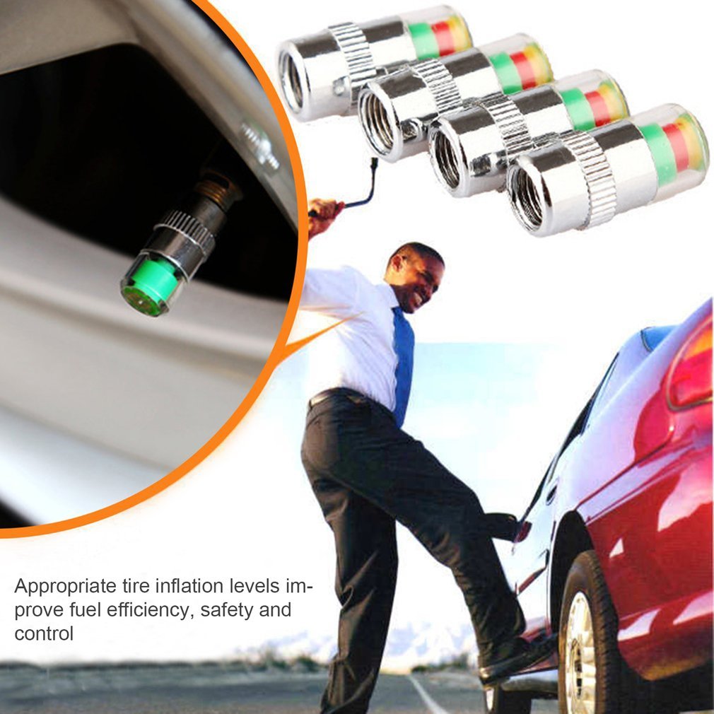 4 Stex/set Auto Tire Pressure Monitor Ventieldopjes Air Alert Band Ventieldopje Pressure Sensor Monitor Light Cap Indicator