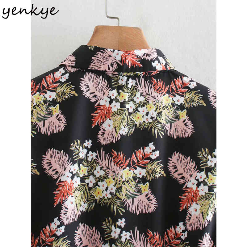 YENKYE Vintage Floral Print Women Dress Lapel Collar Long Sleeve With Belt A-line Midi Dress Spring Casual Vestido 210515