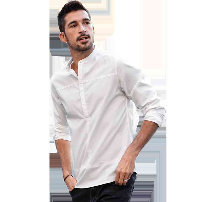 KUEGOU Blended Cotton Solid Color Spring Summer Man Shirt Long Sleeve Half Cardigan Fashion Shirts Men Top Plus Size Bc-201 210331