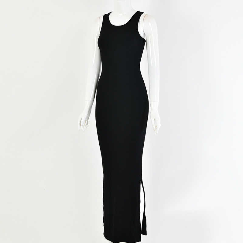 Sexy Tank Side Split Midi Dress Women Party Club Sleeveless Cotton Solid Dresses Fashion Summer Street Lady Sundress G1760 210630