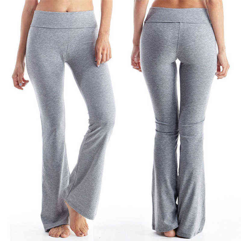 Women's Fashion Solid Cotton Spandex Boot Cut High Waisted Flare Pants Workout Casual Trousers Comfortable Flared Leggings S-XL 211215
