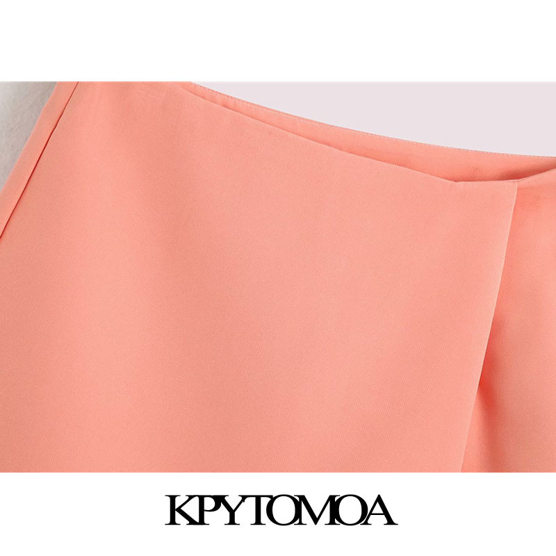 Women Chic Fashion Office Wear Asymmetric Wrap Mini Shorts Skirt Vintage High Waist Side Zipper Female Skort Mujer 210416