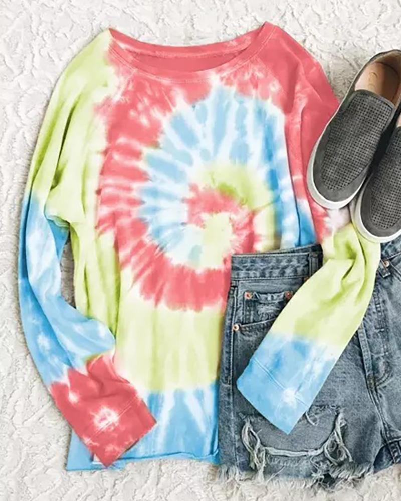 Spring Fall Women Plus Size Tie Dye Print O-neck Sweatshirt Chic Long Sleeve Femme Casual Outfits Lady Loose Casual Clothes 210415