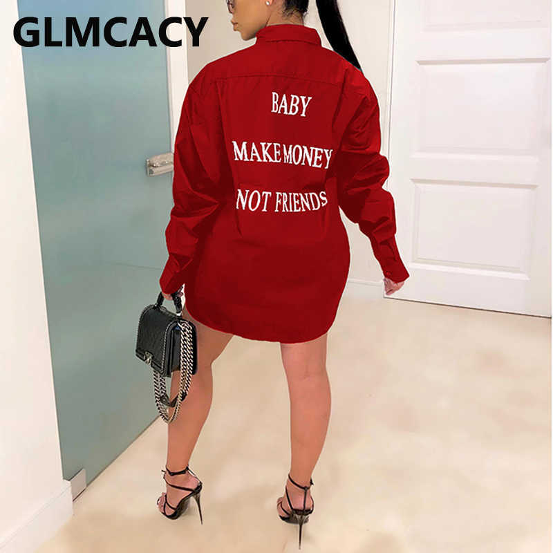 Women Loose Style Casual Long Sleeve Letter Printed Mini Solid Shirt Dress 210702