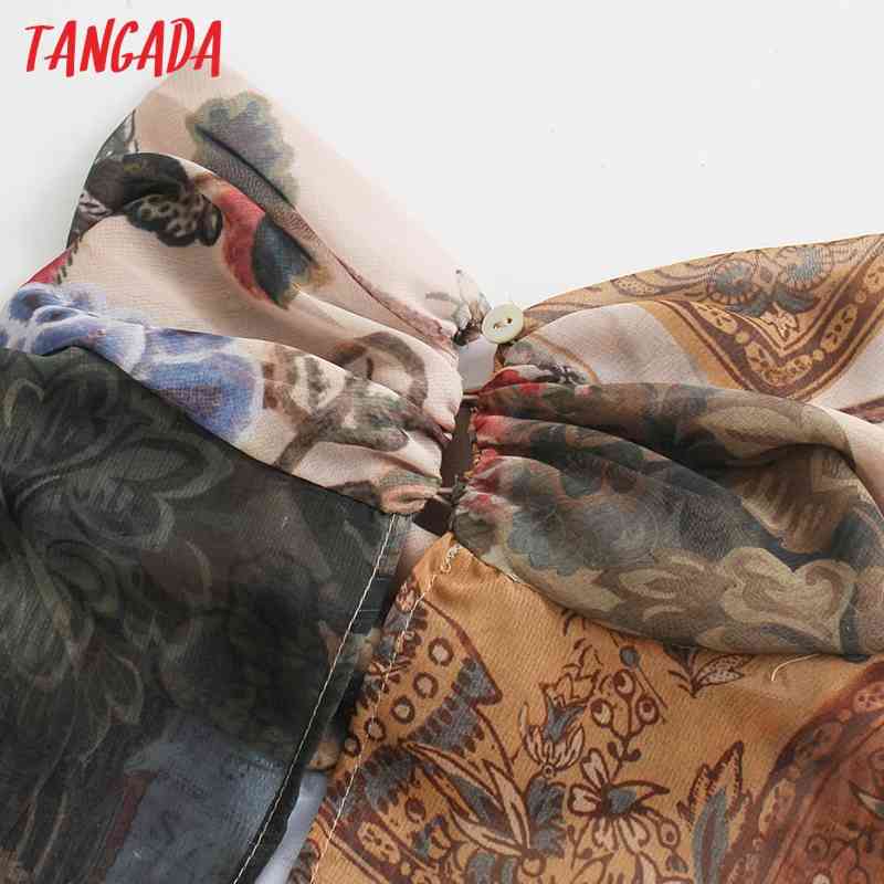 Women Fashion Floral Print Chiffon Blouses Vintage Zipper Female Shirts Chic Tops BE342 210416