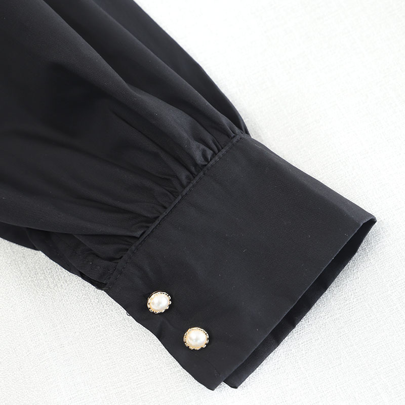 Kimutomo Chic Korean Style Blouse Women Heavy Beading Turn-down Collar Long Sleeve Single Breasted Shirt Outwear Elegant 210521