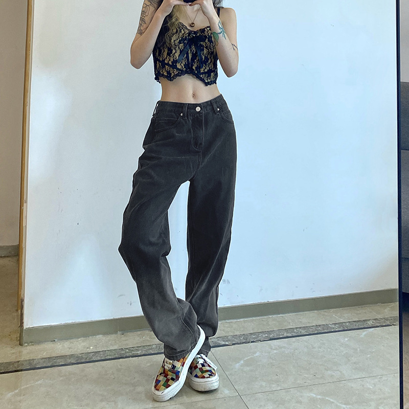 High Waist Loose Comfortable Jeans For Women Gradient Fashionable Casual Straight Pants Mom Washed Boyfriend 210524