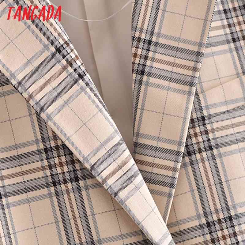 Women Fashion Plaid Print Crop Blazer Coat Vintage Long Sleeve Female Outerwear Chic Tops 3H267 210416