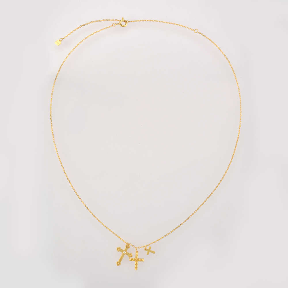 KIKICHICC Gold 925 Sterling Silver Small Three Cross Pendant Charm Long Chain Necklace Fashion Fine Jewelry Gift 210721