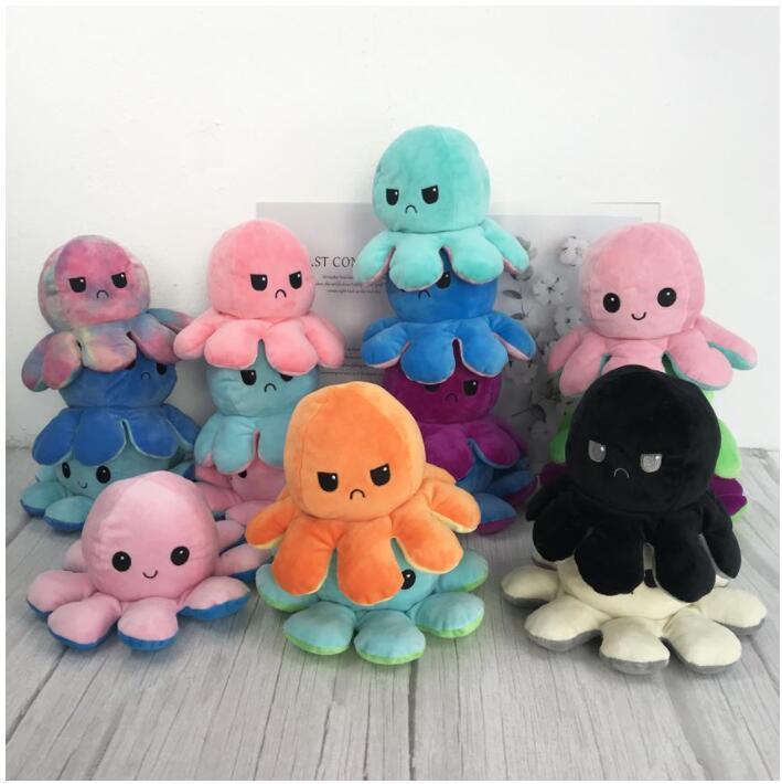 Illuminated Flip Octopus Stuffed Plush Toys For Cute Angry Emotion Reversable Animal Plush Doll Christmas Gifts