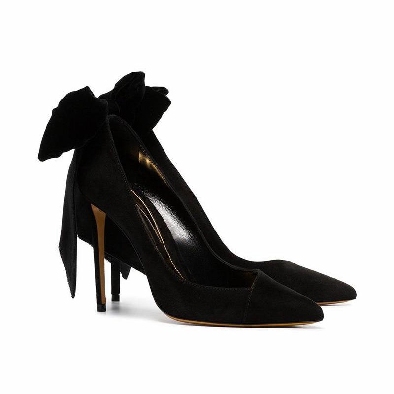 Dress Shoes Charming Woman Back Big Bowtie Covered High Heels Pumps Black Suede Banquet Low Cut Thin Heel Pointed Toe Single
Dress Shoes Charming Woman Back Big Bowtie Covered High Heels Pumps Black Suede Banquet Low Cut Thin Heel Pointed Toe Single