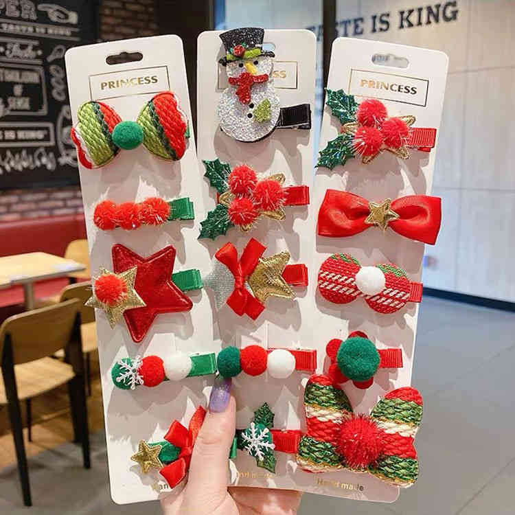 Hair Accessories Korean Christmas Five Piece Suit Bow pin Snowman Tree Duck Beak Clip Children's Lovely Ornament Girl