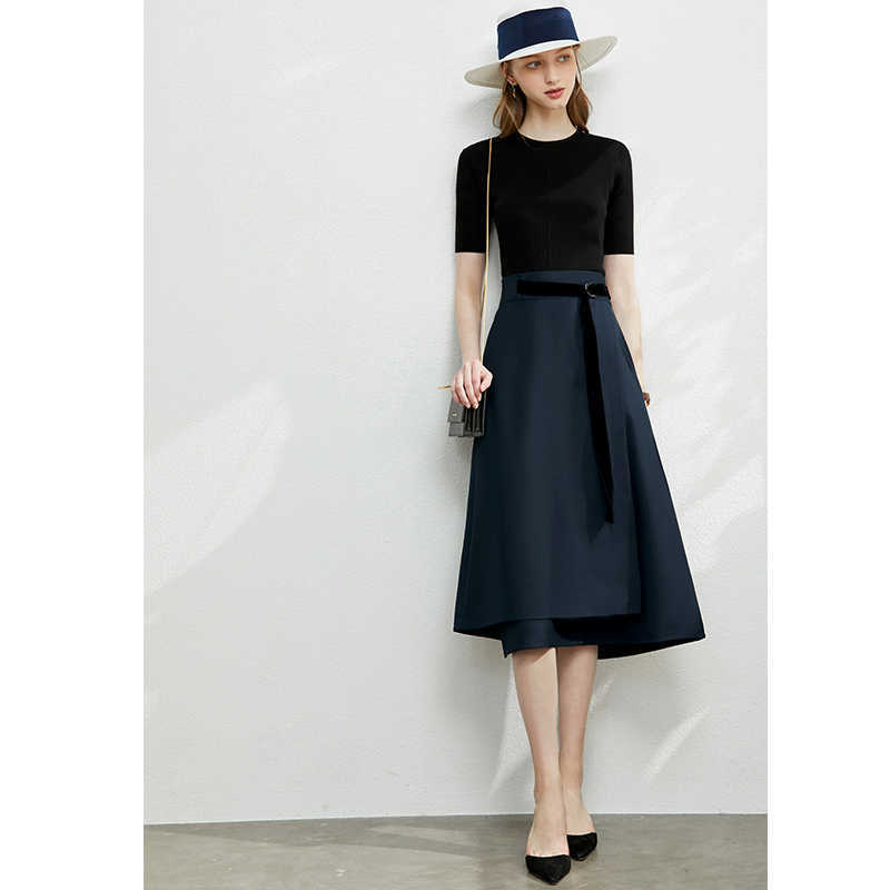 Minimalism Autumn Fashion Solid Belt Women Skirt Causal High Waist Aline Irregular Hem Female 12040091 210527