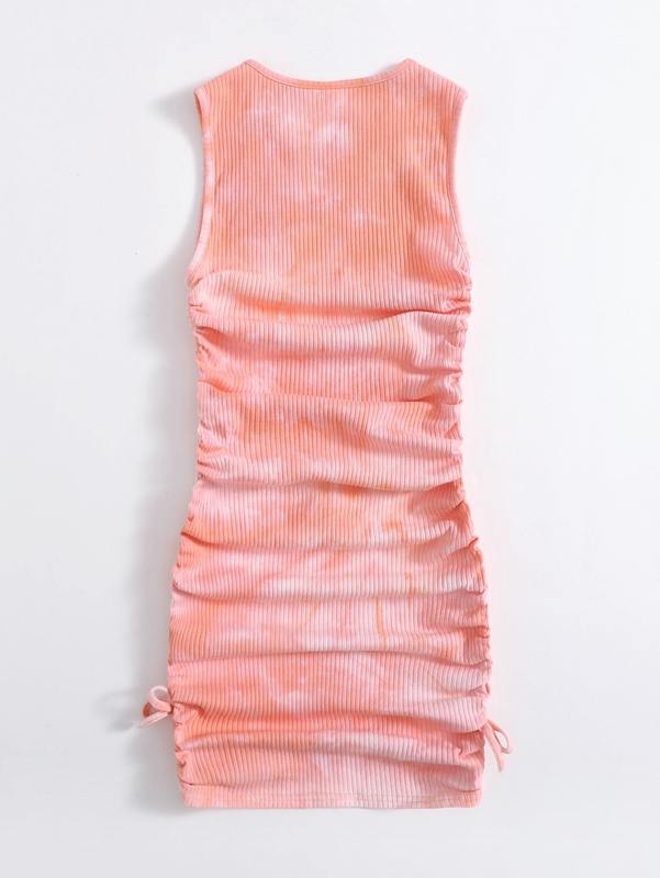 Teen Girls Drawstring Ruched Tie Dye Dress SHE