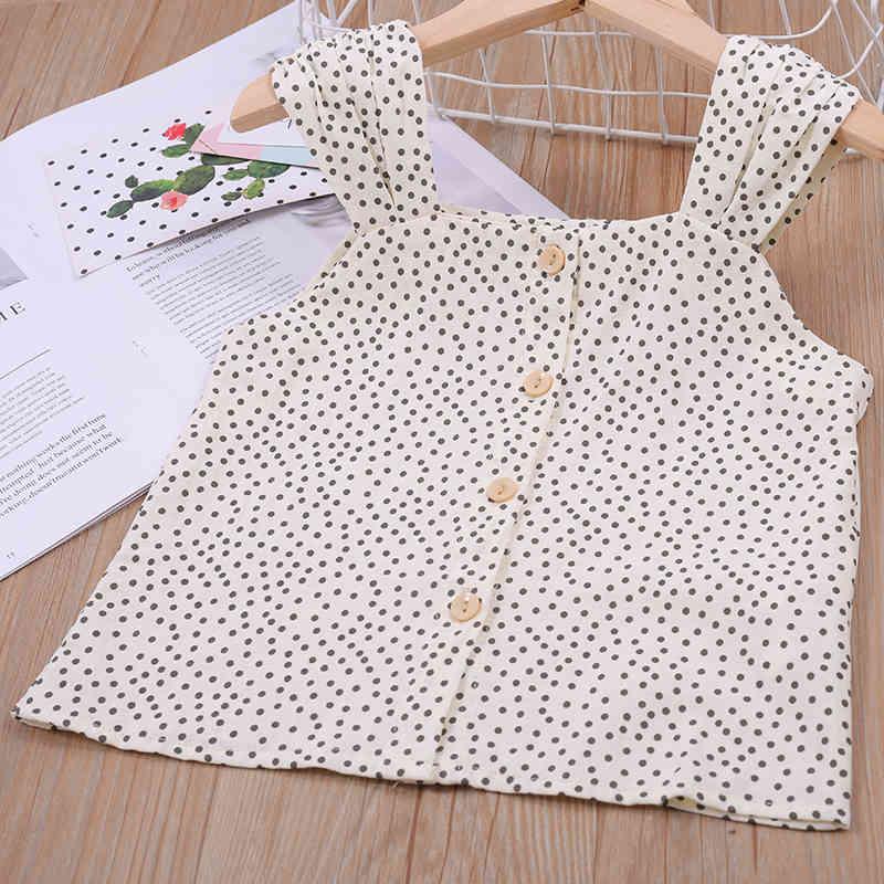 Summer Girl Clothes Set Fashion Children Clothing Dot Printed Sling Vest Tops + Shorts Two-piece Baby Kids Outfits 210515