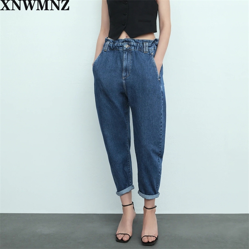 Women baggy paperbag High-waist jeans elastic waist front pockets zip metal top button Female Chic pants 210520, Blue
Women baggy paperbag High-waist jeans elastic waist front pockets zip metal top button Female Chic pants 210520, Blue