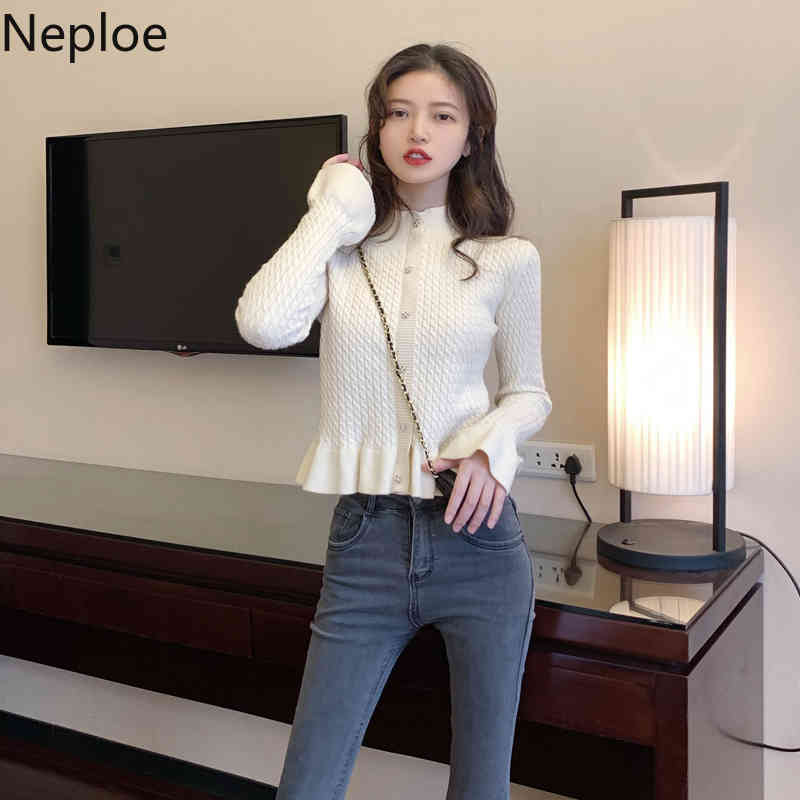 Neploe Turtleneck Woman Sweater Women Knitted Ribbed Cropped Cardigan Winter Clothes Long Sleeve Slim Sueter Coat 4G932 210422
