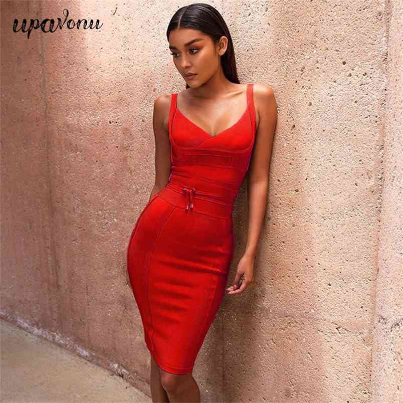 Women Bandage Dress Rayon Sleeveless Summer Arrivals Sexy Deep v Neck Vestido Bodycon Club Party es 210524
