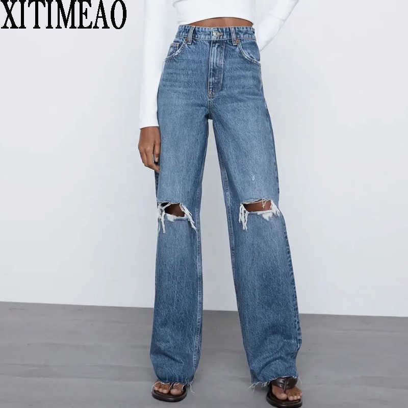 Za High Waist Loose Comfortable Blue Jeans For Women Fashionable Casual Straight Pants Hole Xitimeao 210604
Za High Waist Loose Comfortable Blue Jeans For Women Fashionable Casual Straight Pants Hole Xitimeao 210604