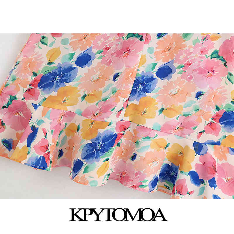 Women Fashion With Knot Floral Print Ruffled Mini Dress Short Sleeve Back Zipper Female Dresses Vestidos 210420