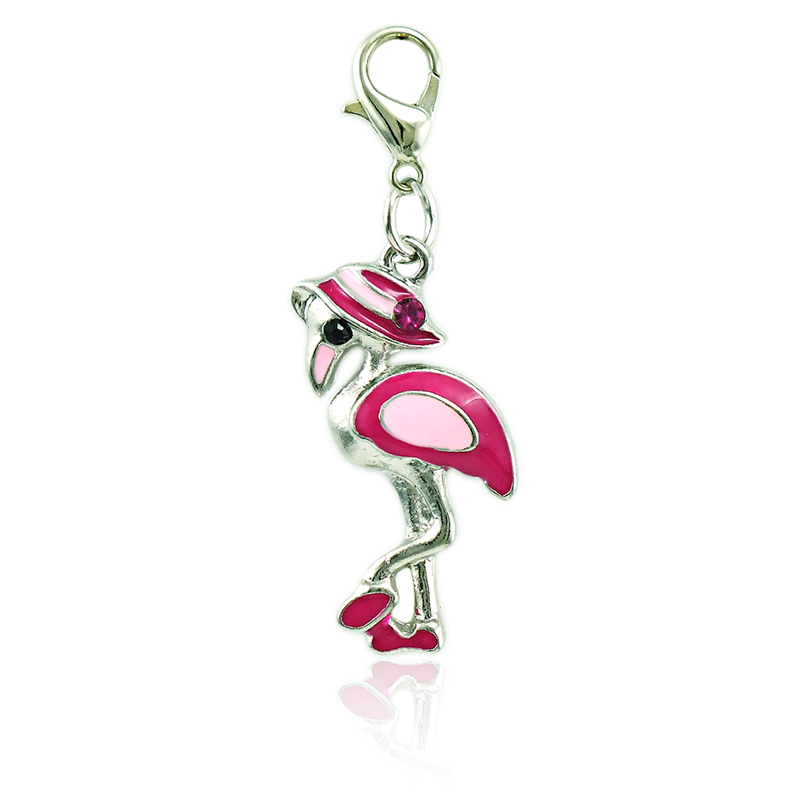 Hot Sell Fashion Floating Charm Alloy Lobster Clasp Rhinestone Mix Flamingo Charms Pendants Jewelry Accessories