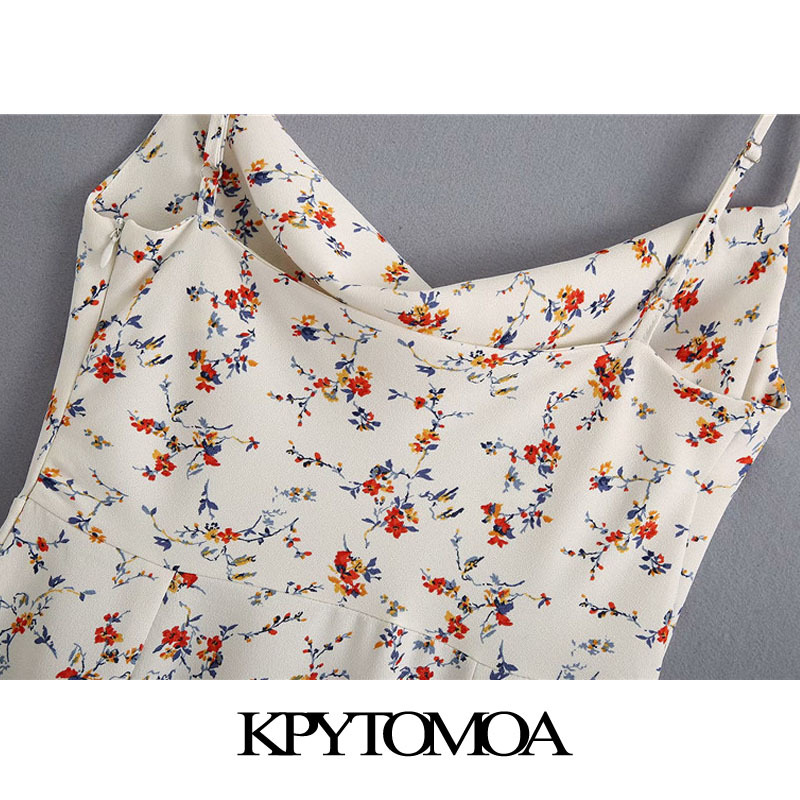 Women Chic Fashion Floral Print Midi Dress Backless Side Zipper Spaghetti Strap Female Dresses Vestidos 210420
