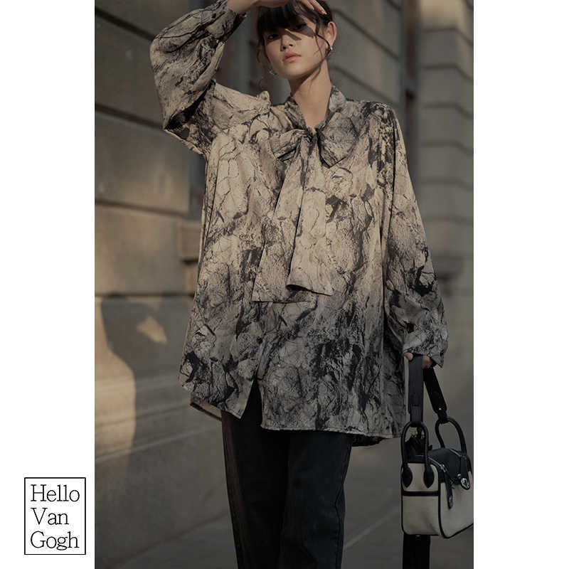 VANOVICH Printed Lapel Long Sleeves Shirts Female Spring and Summer Wild Print Europe Fashion Casual Women Blouses Tops 210615Z
